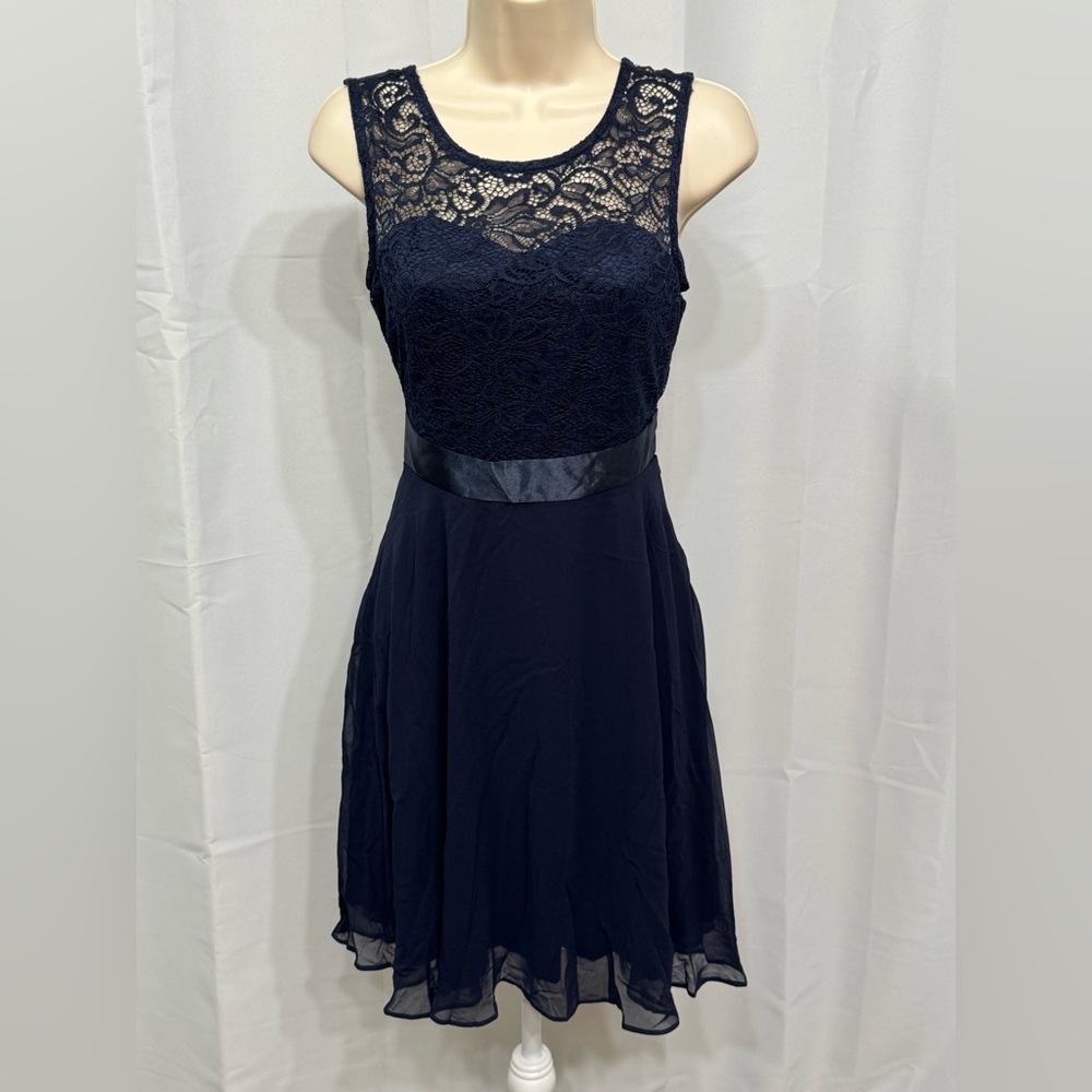 Bery Love Women’s Navy Blue Round Neck Sleeveless Fit & Flare Short Dress XS